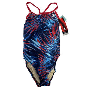 TYR Womens Binary Performance Diamondback Swimsuit Red Blue Size 40/1X/18 NEW